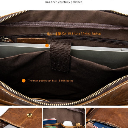 Genuine Leather briefcase Laptop Messenger Bags for Men Retro Handbag Briefcase Shoulder Bag