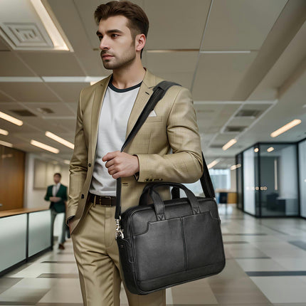 Mallette en cuir véritable pour ordinateur portable, sacoche pour hommes, sac à main d'affaires, sac à bandoulière
