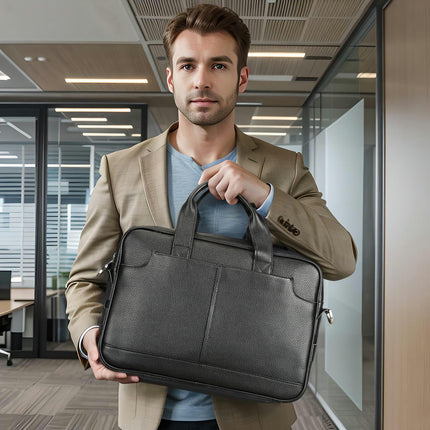 Mallette en cuir véritable pour ordinateur portable, sacoche pour hommes, sac à main d'affaires, sac à bandoulière