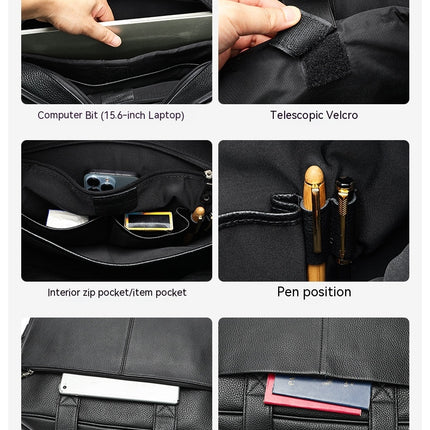 Mallette en cuir véritable pour ordinateur portable, sacoche pour hommes, sac à main d'affaires, sac à bandoulière