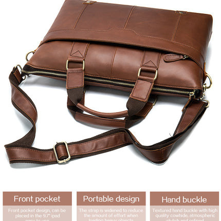Business Handbag Genuine Leather Briefcase Laptop Messenger Bags for Men Simple and Casual