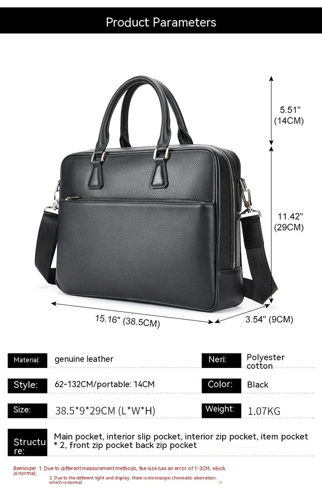 Genuine Leather Laptop Bag, Men's Messenger Briefcase Business Satchel Handbag Shoulder Bag