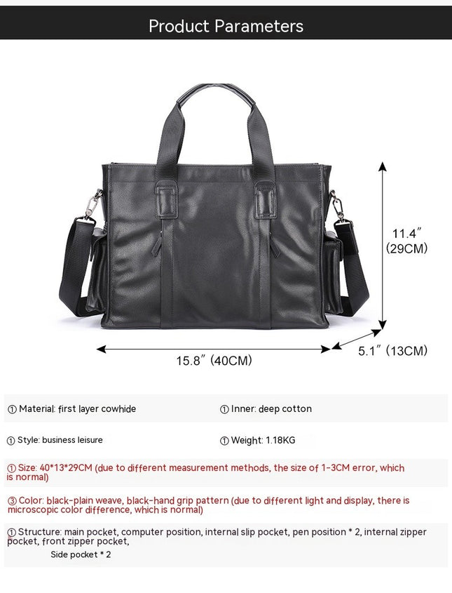 Genuine Leather Men's Bag Cowhide Crossbody Bag Handbag Large Capacity Briefcase Computer Bag