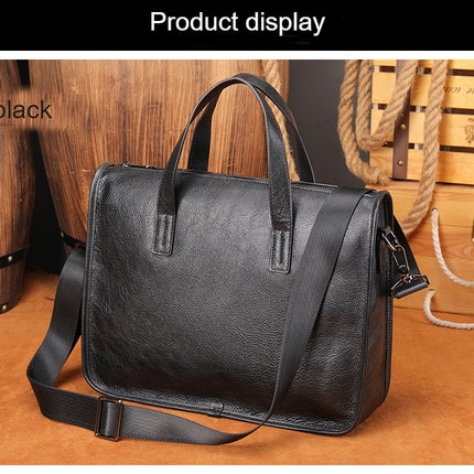 Genuine Leather Briefcase for Men Laptop Computer Business Travel Shoulder Bags Handbag