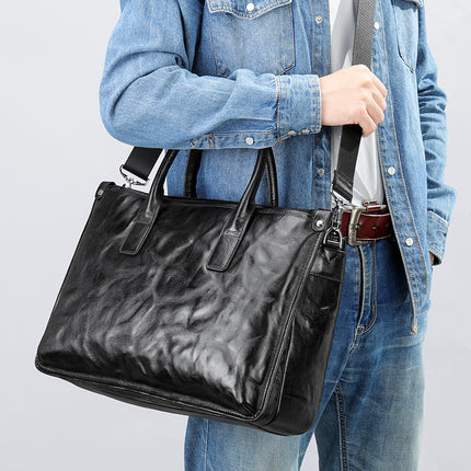 Handtasche Rindsleder Herren Schultertasche Computertasche Große Kapazität Umhängetasche Echtleder Aktentasche