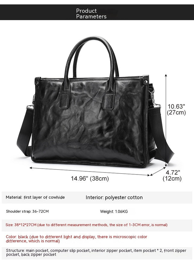 Handbag Cowhide Men's Shoulder Computer Bag Large Capacity Crossbody Genuine Leather Briefcase