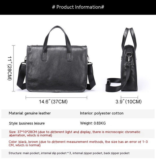 Genuine Leather Briefcase for Men Laptop Computer Business Travel Shoulder Bags Handbag