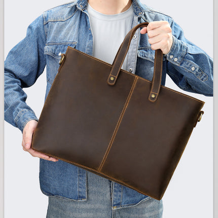 Large Capacity Computer Bag Men's Genuine Leather Tote Bag Shoulder Crossbody Large Bag