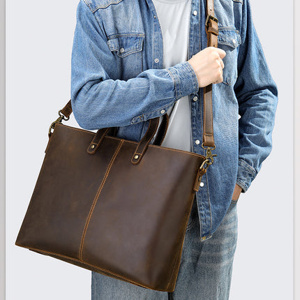 Large Capacity Computer Bag Men's Genuine Leather Tote Bag Shoulder Crossbody Large Bag