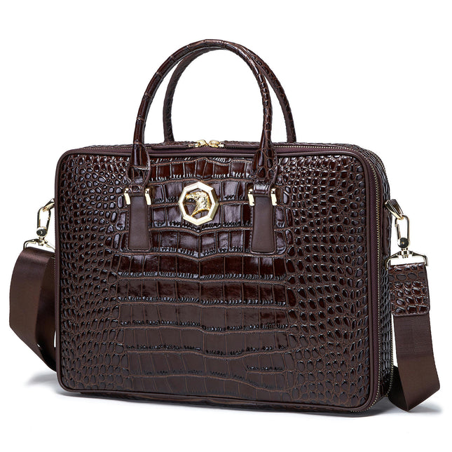 Briefcase Genuine Leather Bag Crocodile Embossed Handbag Men's Computer Crossbody Shoulder Bag