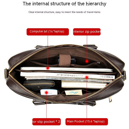 Business Briefcases Bag Work Bags for Men Laptop Messenger Bag Genuine Leather Shoulder Bag