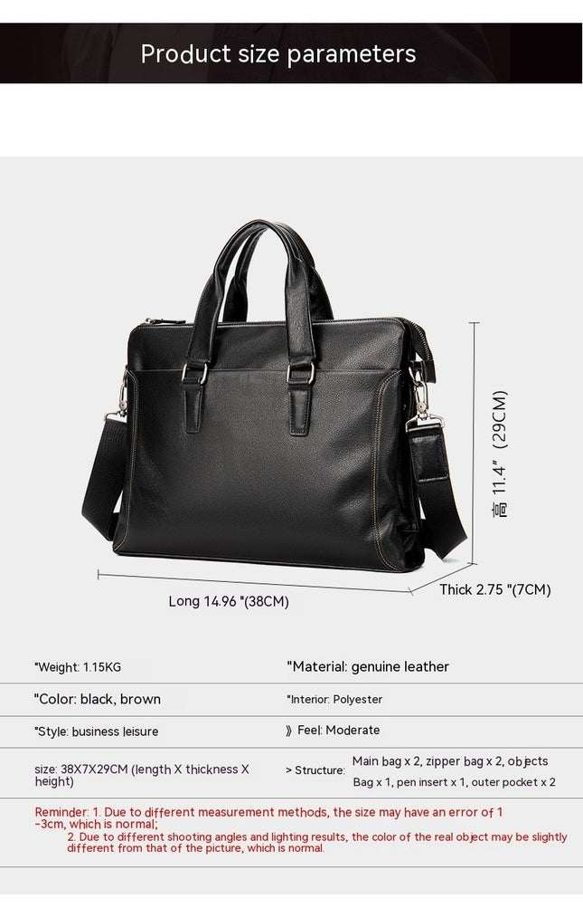 Handbag Laptop Messenger Bag for Men Waterproof Vintage Genuine Leather Briefcase