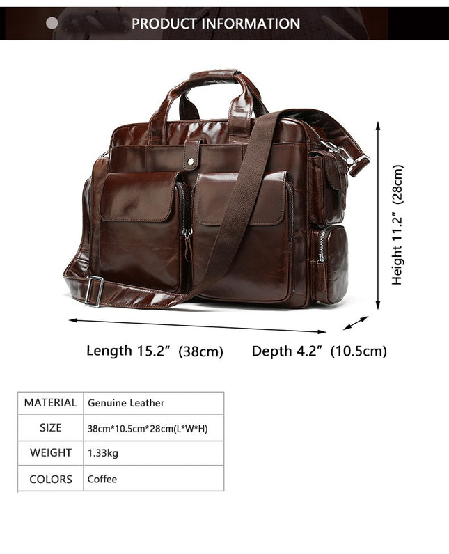 Briefcase for men Oil Wax Leather Business Laptop Handbag Large Shoulder Work Bag