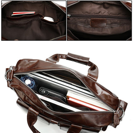 Briefcase for men Oil Wax Leather Business Laptop Handbag Large Shoulder Work Bag