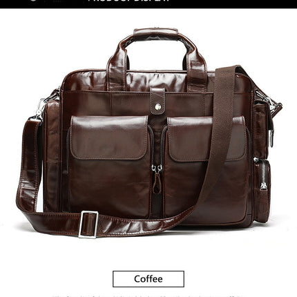 Briefcase for men Oil Wax Leather Business Laptop Handbag Large Shoulder Work Bag