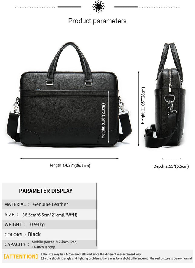 Genuine Leather Messenger Bag for Men Waterproof Laptop Briefcase Large Satchel Shoulder Bag