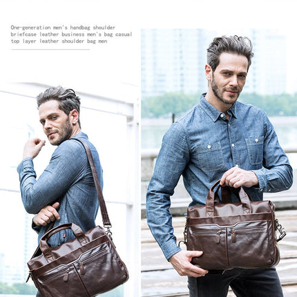 Genuine Leather Briefcase for Men Laptop Business Travel Messenger Crossbody Shoulder Bags