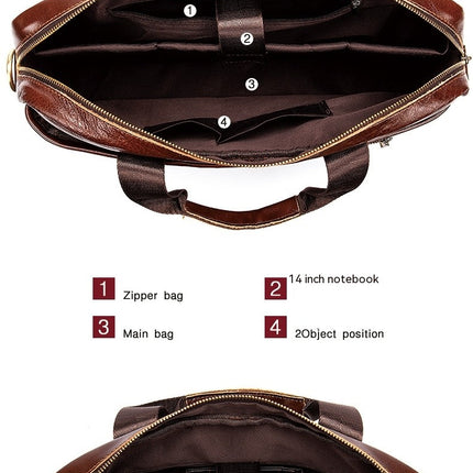 Genuine Leather Briefcase Laptop Crossbody Messenger Bags Business Travel Handbag for Men