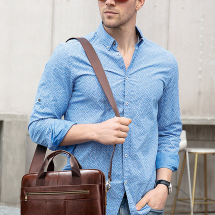 Genuine Leather Briefcase Laptop Crossbody Messenger Bags Business Travel Handbag for Men