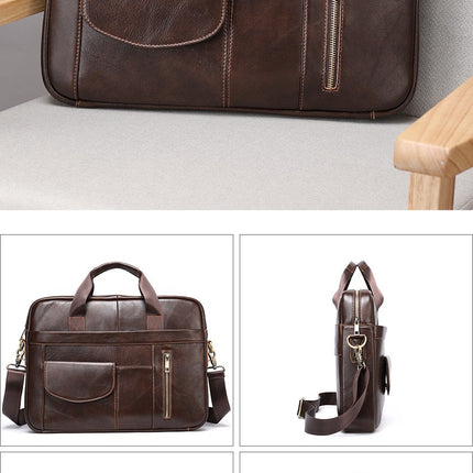 Genuine Leather Briefcase Laptop Crossbody Messenger Bags Business Travel Handbag for Men