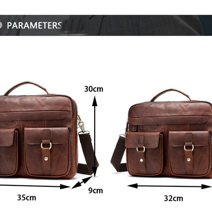 Genuine Leather Vintage Leather Messenger Bag for Laptop Briefcase Computer Satchel School Bag