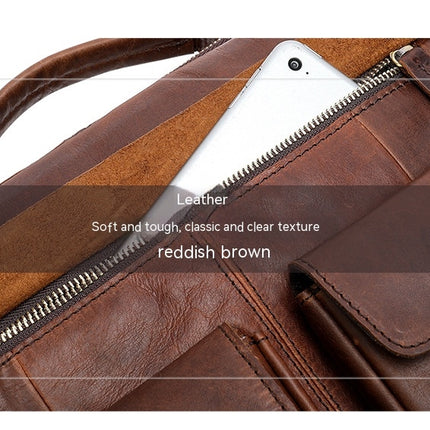 Genuine Leather Vintage Leather Messenger Bag for Laptop Briefcase Computer Satchel School Bag