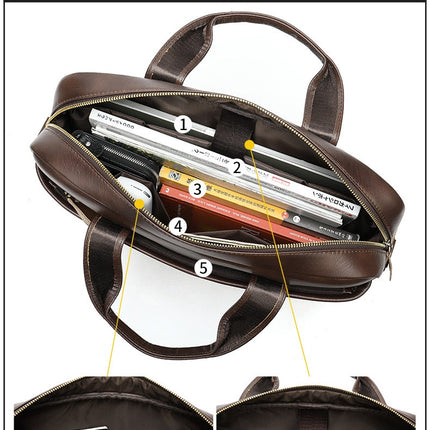 Genuine Leather Briefcase For Men Vintage Cowhide Computer Handbag Business Bag Shoulder Bags