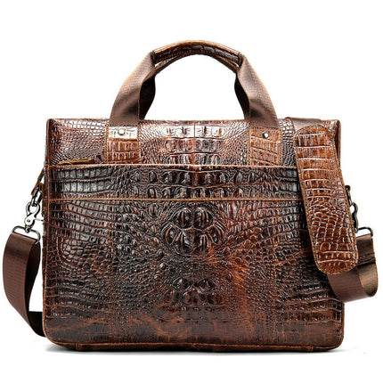 Sac à bandoulière en cuir véritable pour hommes, sacoche pour ordinateur portable, sac à main Business Crocodile