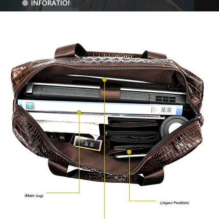 Sac à bandoulière en cuir véritable pour hommes, sacoche pour ordinateur portable, sac à main Business Crocodile