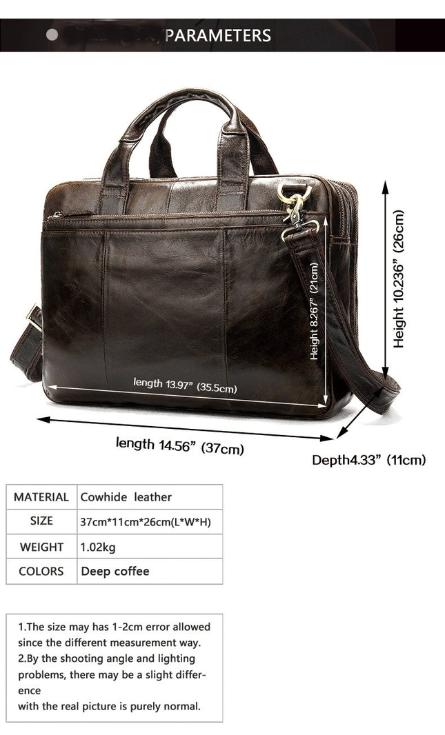 Computer Genuine Leather Men's Bag Briefcase Retro Handbag Business Large Capacity Briefcase