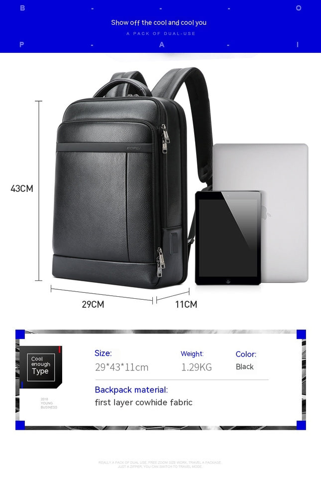 Men's Genuine Leather Backpack Laptop Bag Large Capacity Business Travel Hiking Shoulder Daypacks