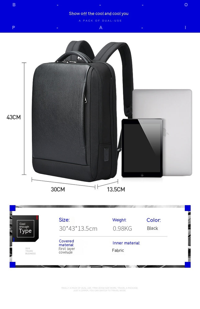 Genuine Leather Backpack for Men Large Capacity Laptop School Travel Business Bag Daypack