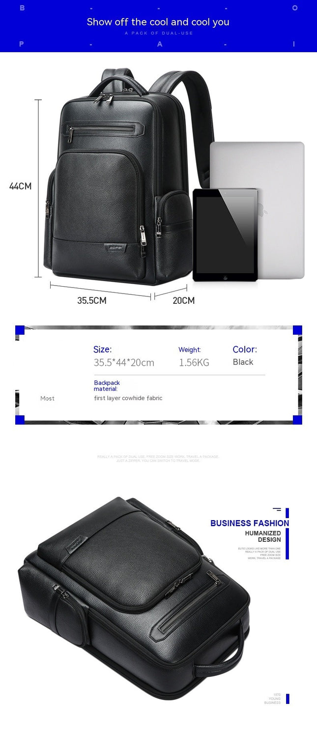 Genuine Leather Men's Backpack Laptop Computer Business Casual Travel School Bag Rucksack