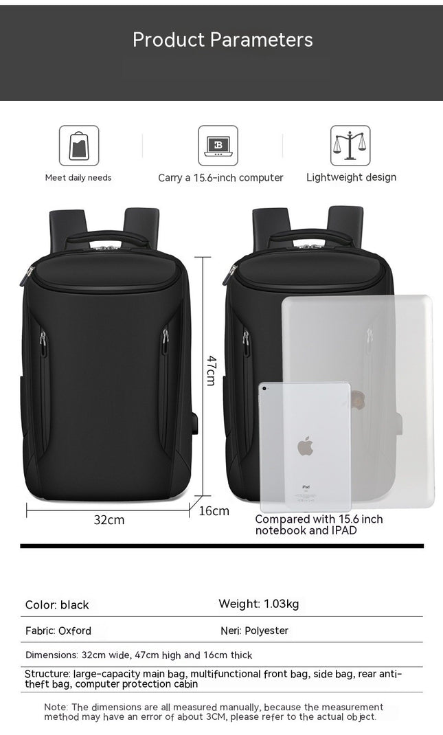 Backpack Large Capacity School Bag Men's Travel Backpack Waterproof USB Charging