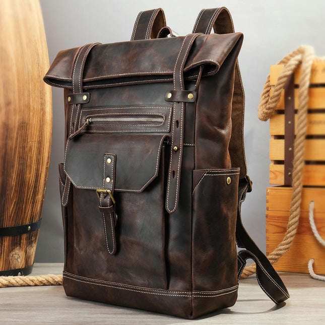 Retro Leather  Backpack Men's Genuine Leather Backpack Outdoor Travel Mountaineering Backpack