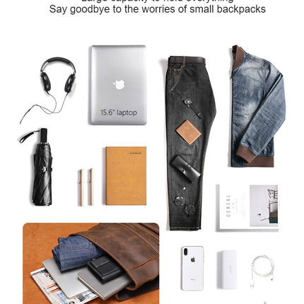 Retro Leather  Backpack Men's Genuine Leather Backpack Outdoor Travel Mountaineering Backpack
