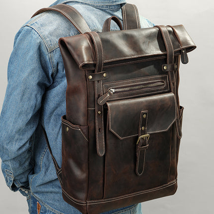 Retro Leather  Backpack Men's Genuine Leather Backpack Outdoor Travel Mountaineering Backpack