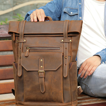 Retro Leather  Backpack Men's Genuine Leather Backpack Outdoor Travel Mountaineering Backpack