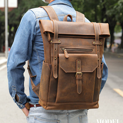 Retro Leather  Backpack Men's Genuine Leather Backpack Outdoor Travel Mountaineering Backpack