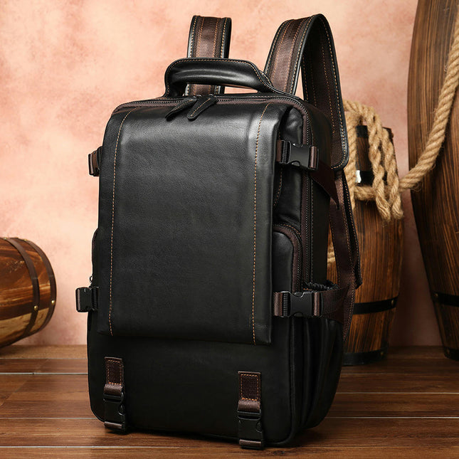 Genuine Leather Men's Backpack Large Capacity Computer Backpack Retro Travel Bag