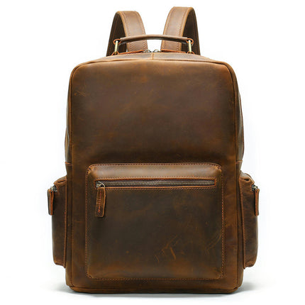 Men's Backpack Men's Vintage Genuine Leather Backpack for Laptop Large Capacity Travel Bag