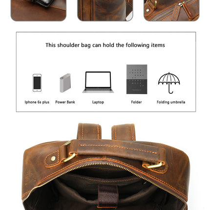 Men's Backpack Men's Vintage Genuine Leather Backpack for Laptop Large Capacity Travel Bag