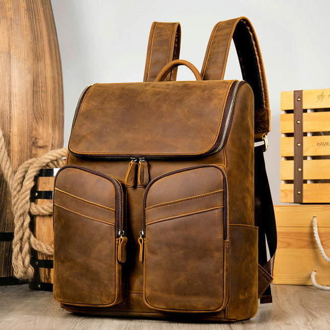 Herren-Rucksack, Herren-Rucksack aus echtem Leder im Vintage-Stil, für Laptop, große Kapazität, Reisetasche