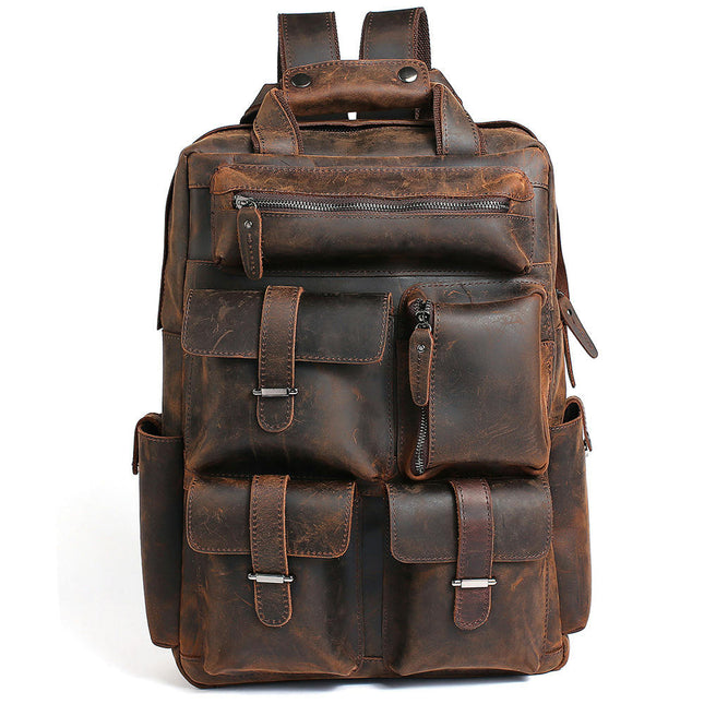 Backpack Genuine Leather Laptop Backpack for Men Multi Pockets Travel Rucksack Business Daypack