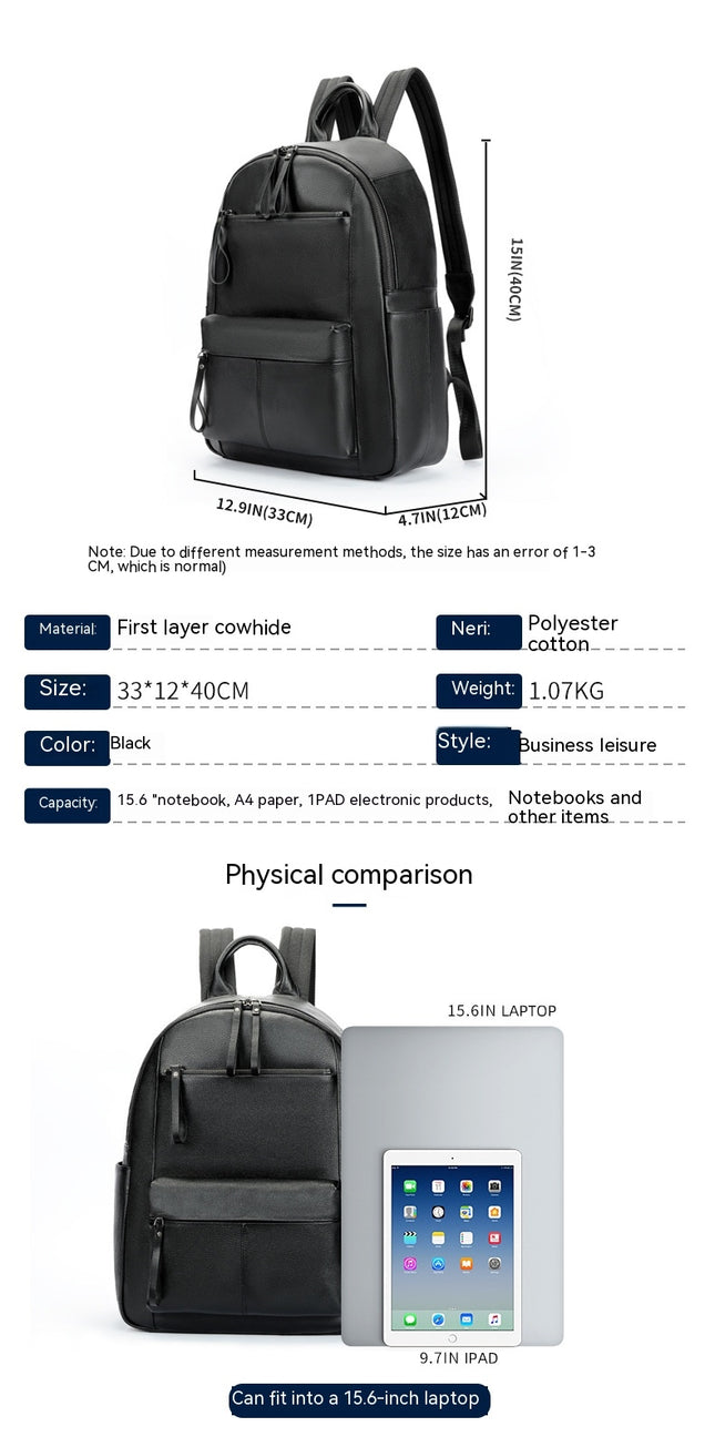 Herren-Rucksack, Business-Casual, erste Schicht, Rindsleder-Rucksack, Echtleder-Rucksack, Reisetasche