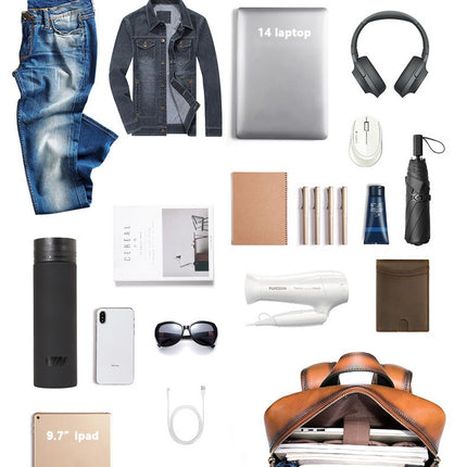 Backpack Vintage Laptop Daypack for Men, Genuine Leather Backpack School Bookbag