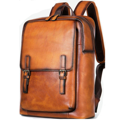 Backpack Vintage Laptop Daypack for Men, Genuine Leather Backpack School Bookbag