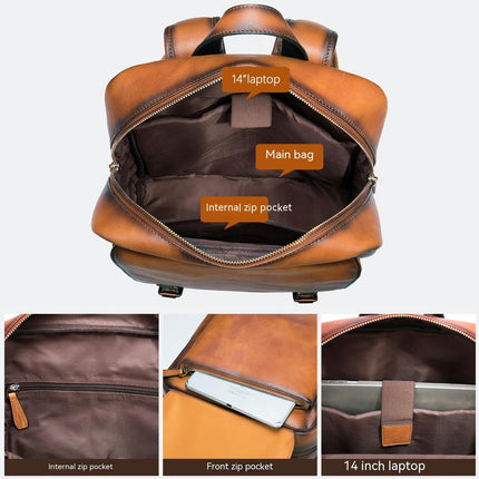 Backpack Vintage Laptop Daypack for Men, Genuine Leather Backpack School Bookbag