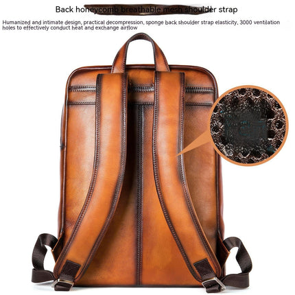 Backpack Vintage Laptop Daypack for Men, Genuine Leather Backpack School Bookbag