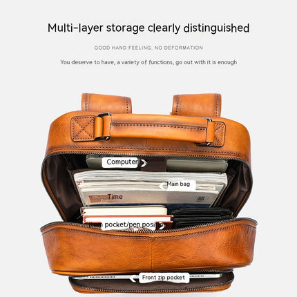 Genuine Leather Backpack for Men Laptop Backpack Large Business Travel Bag Shoulder Bags